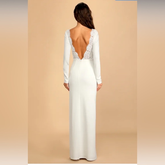 NWT Lulus Romantic Moments White Lace Long Sleeve Maxi Dress - Picture 2 of 4